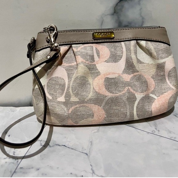 Coach Signature Wristlet in Pink and Gray - Picture 1 of 4